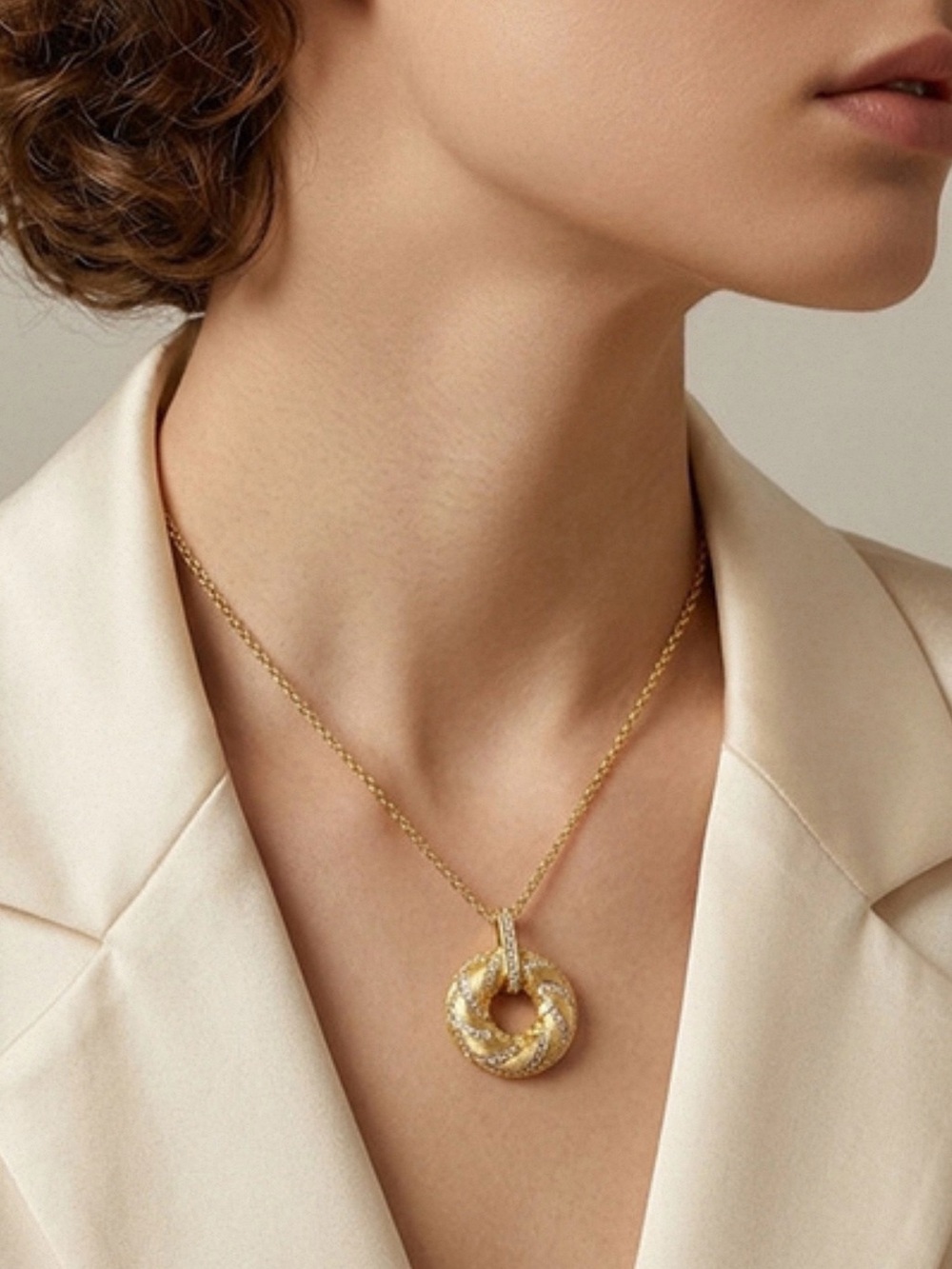 New 18K Gold Plated S925 Sterling Silver Moissanite Donut Pendant Necklace 20’’